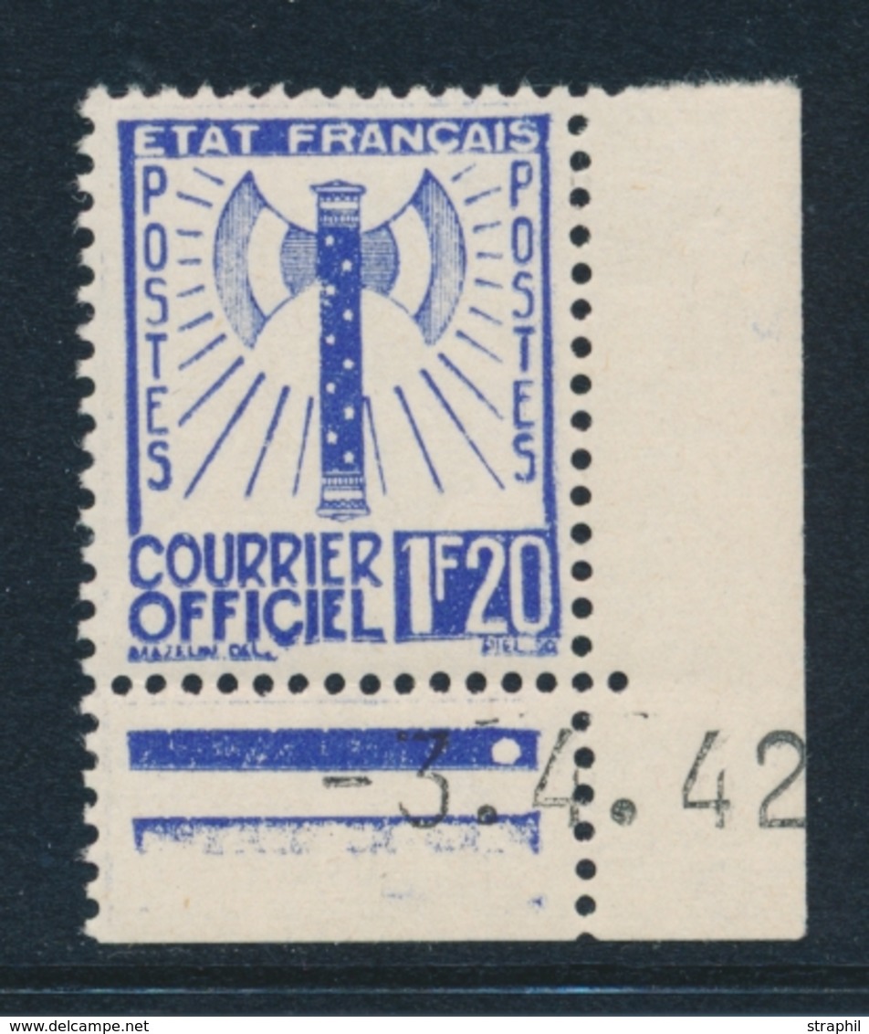 ** TIMBRES DE SERVICE - ** - N°7 - 1F20 Bleu - C. Daté 3/4/42 - TB - Ungebraucht