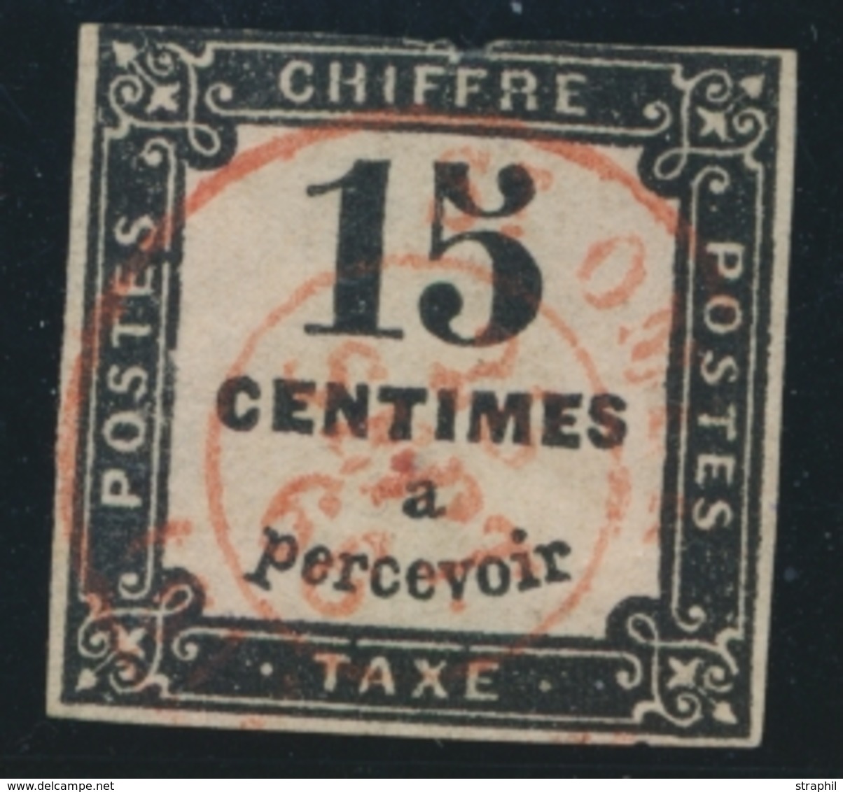 O TIMBRES TAXE - O - N°3 - 15c Noir - Obl. Rouge - Marges Faibles - 1859-1959 Gebraucht