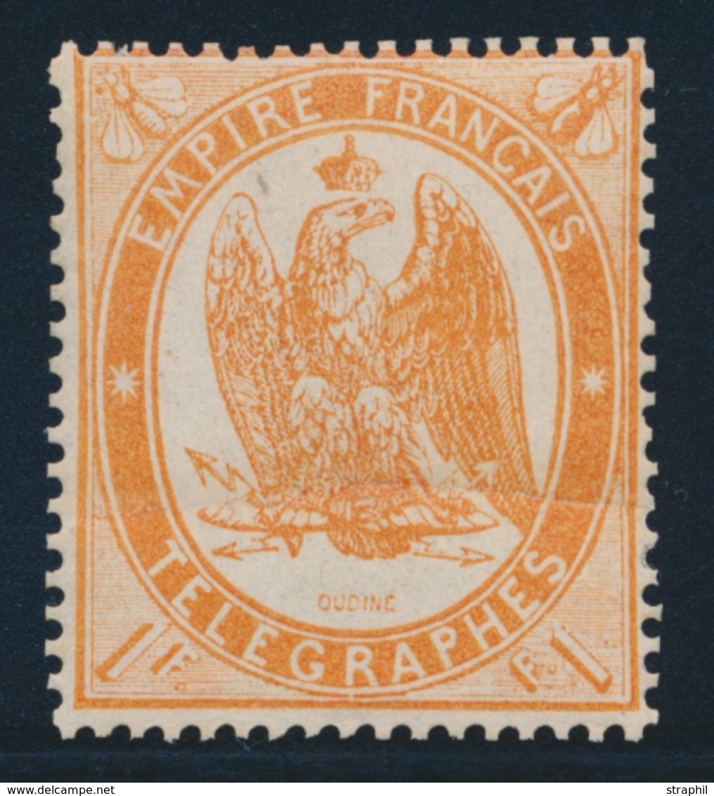 * TIMBRES - TELEGRAPHE - * - N°7 - 1F Orange - Pli Horiz. - Télégraphes Et Téléphones