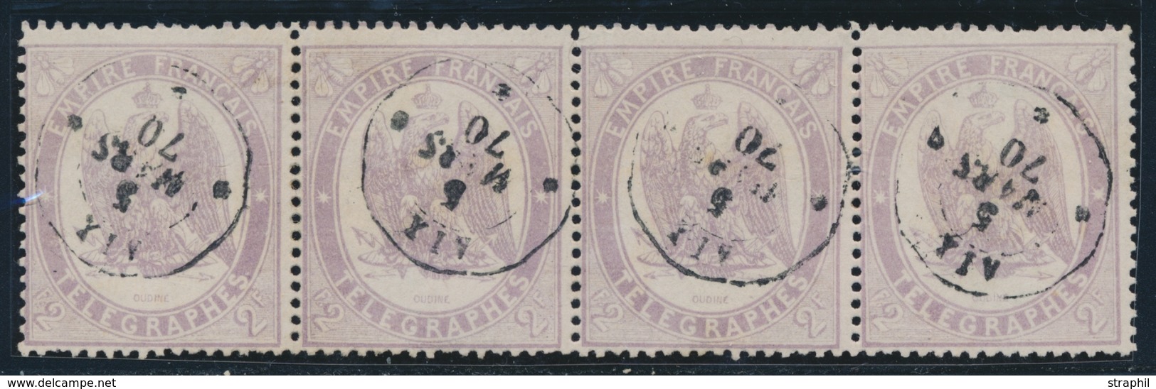 O TIMBRES - TELEGRAPHE - O - N°8 - 2F Violet - Bde De 4 - Obl. AIX - 5/3/70 - TB - Télégraphes Et Téléphones