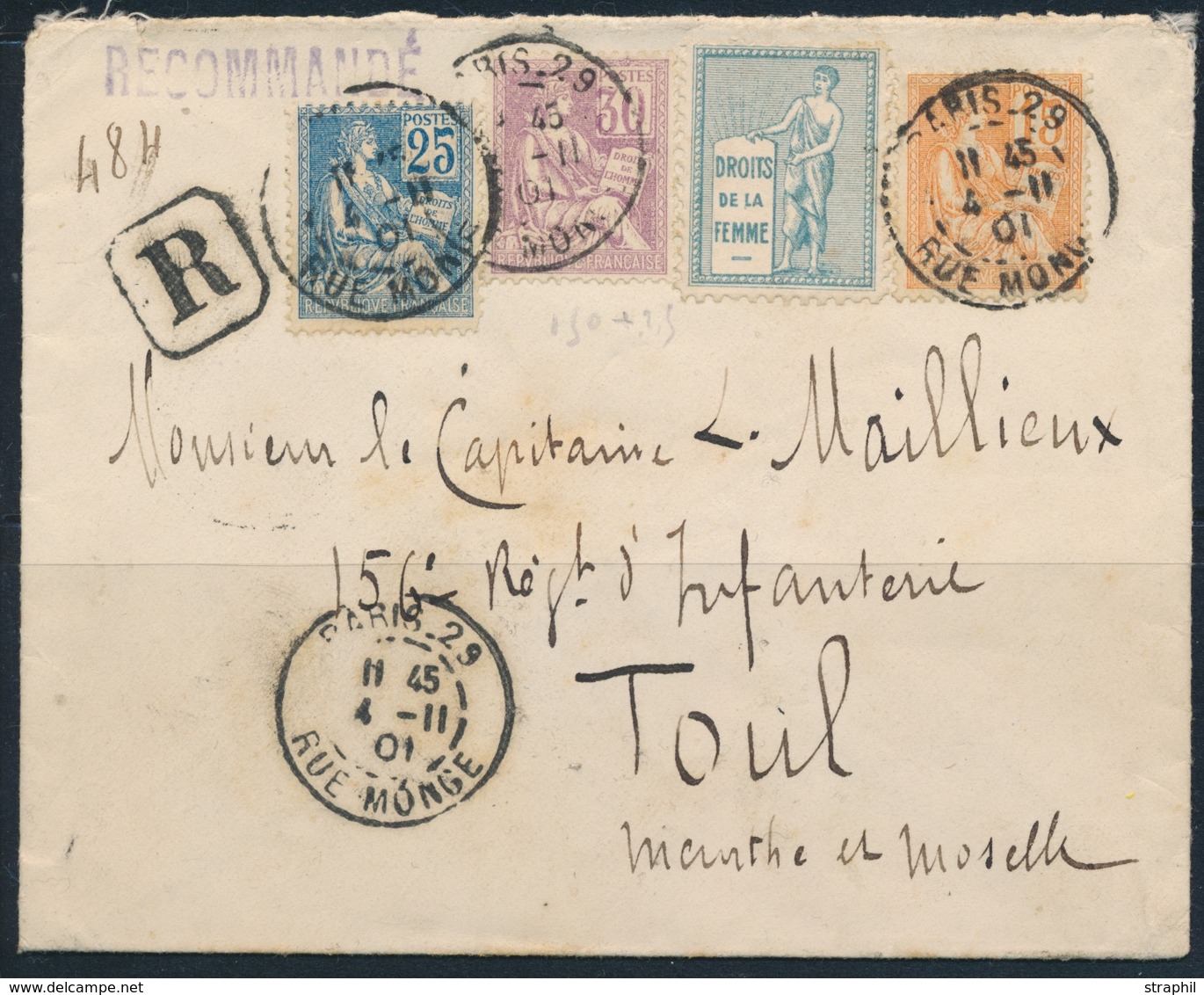 L VARIETES  - L - N°115a (Chiffres Déplacés) + N°117/18 + Vignette Droits De La Femme - Obl. PARIS - 4/11/1901 - S/L Rec - Ongebruikt