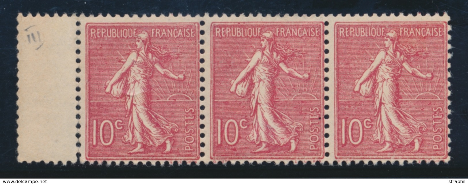 ** VARIETES  - ** - N°129 - Bde De 3 - BDF - Impression Recto-verso Partielle - TB - Ungebraucht