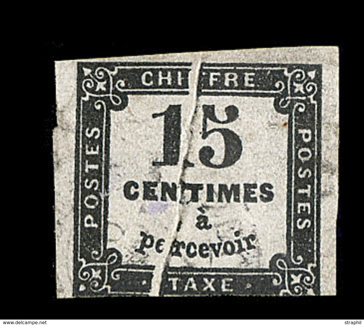 O VARIETES - TIMBRES TAXE - O - N°3 - 15c Noir - Pli Accordéon - 1 Filet Touché - Non Classés