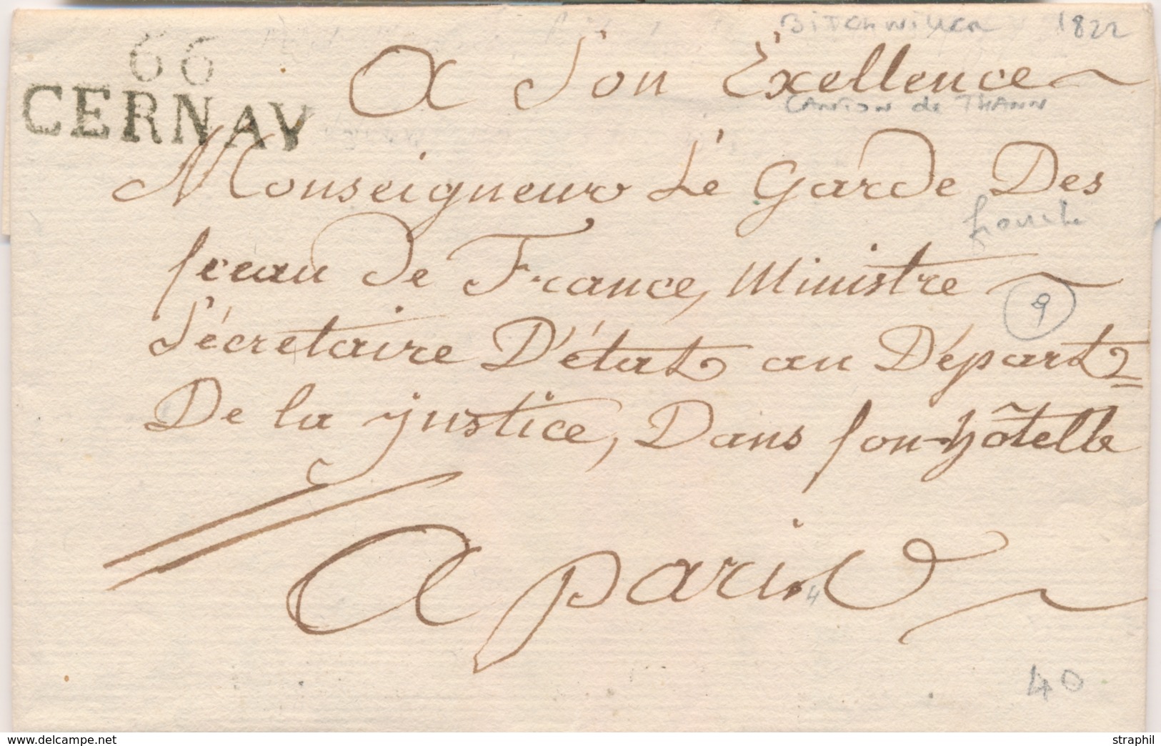 LAC M. POSTALES 19ème Siècle - HAUT-RHIN (Dépt 66) - LAC - 66 Cernay - 31x11 (1822) - Pli De Bitschwiller - Pr Paris - T - Covers & Documents
