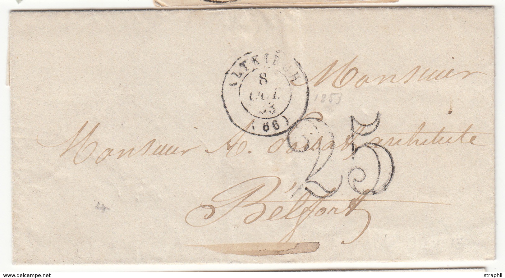 LAC CACHETS A DATE - LAC - T15 Altkirch - 1853 - Pour Benfeld - Taxe 25 Dt - TB - Briefe U. Dokumente