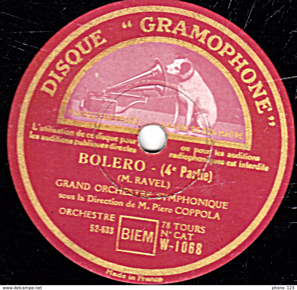 78 Trs - 30 Cm - état TB - BOLERO (RAVEL) 2 Disques 1re 2e 3e Et 4e Parties GRAND ORCHESTRE SYMPHONIQUE Piero COPPOLA - 78 T - Disques Pour Gramophone
