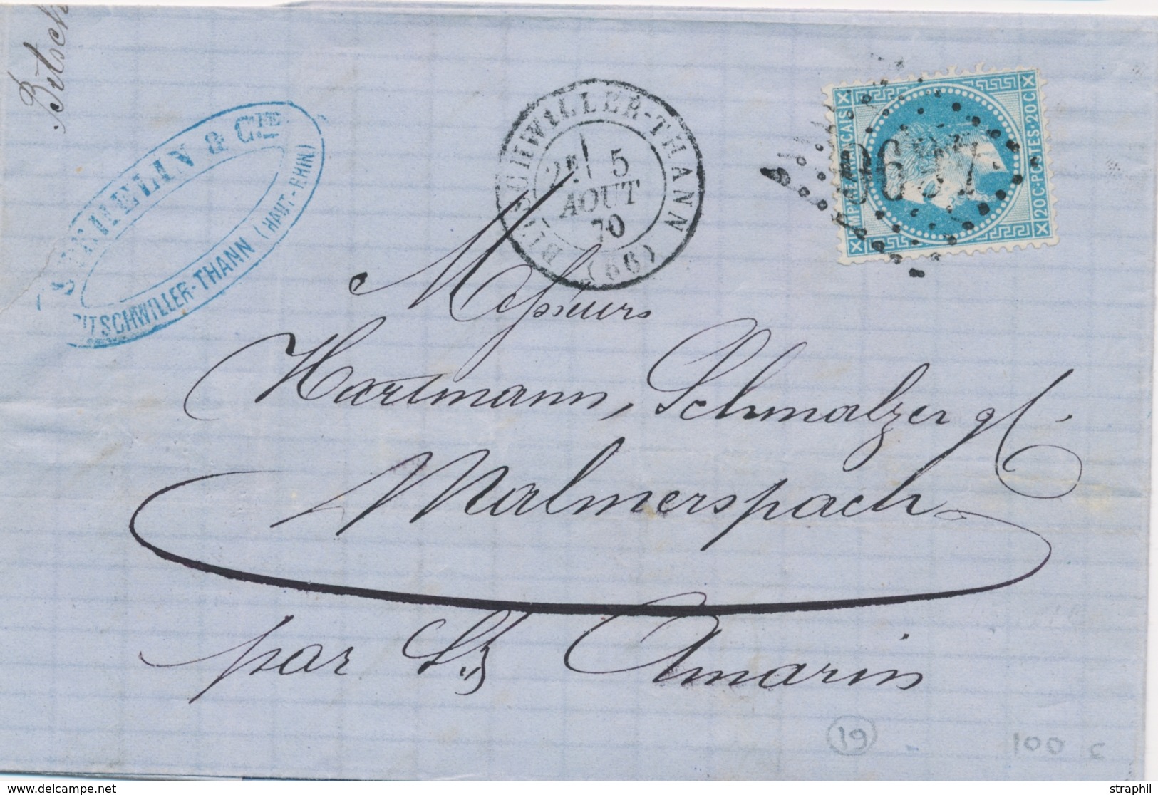 LAC PERIODE 1849-70 - HAUT-RHIN (Dépt 66) - LAC - N°29 - GC 4696 + T17 Bitschwiller-Thann - 5/8/70 - TB - Briefe U. Dokumente