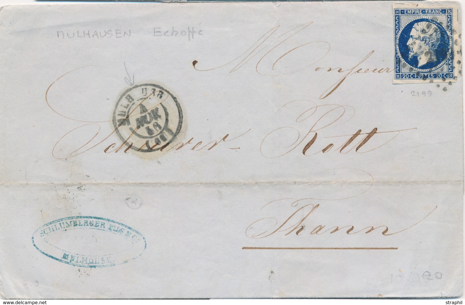 LSC PERIODE 1849-70 - HAUT-RHIN (Dépt 66) - LSC - N°14 - PC 2199 + T15 Mulh.use (Mulhausen échappé) - TB - Briefe U. Dokumente