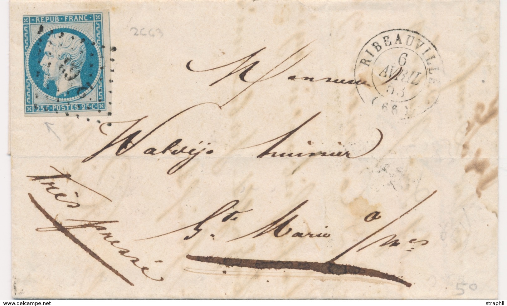 LAC PERIODE 1849-70 - HAUT-RHIN (Dépt 66) - LAC - N°10 (Défx) - PC 2663 + T15 Ribeauvillé - 6/4/53 - B/TB - Briefe U. Dokumente