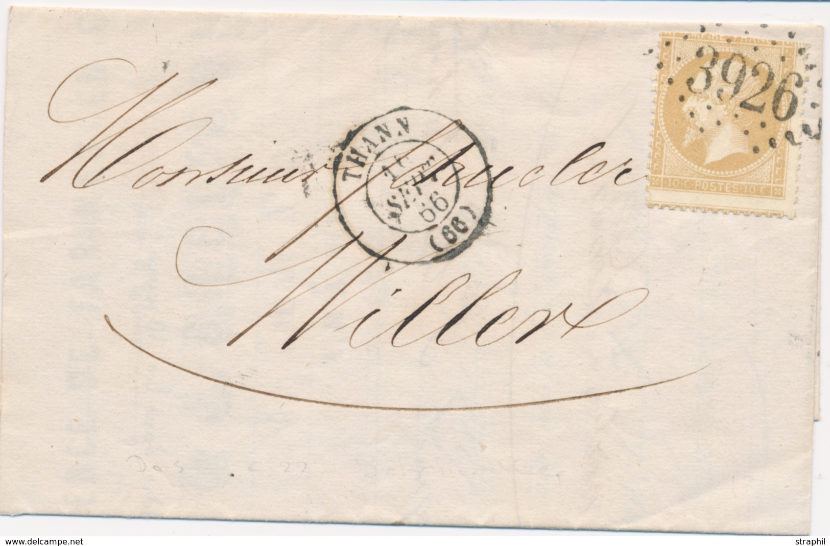 LAC PERIODE 1849-70 - HAUT-RHIN (Dépt 66) - LAC - N°21 - GC 3926 + T15 THANN - 16/09/66 - TB - Lettres & Documents