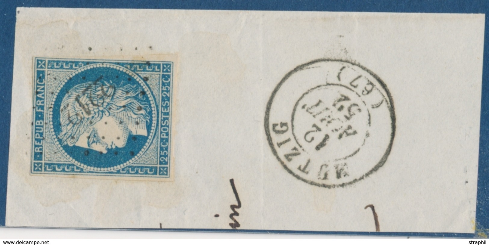 F PERIODE 1849-70 - BAS-RHIN (Dépt 67) - F - N°4b - Bleu Foncé - Obl PC 2212 - T15 MUTZIG - 12/08/52 - TB - Lettres & Documents