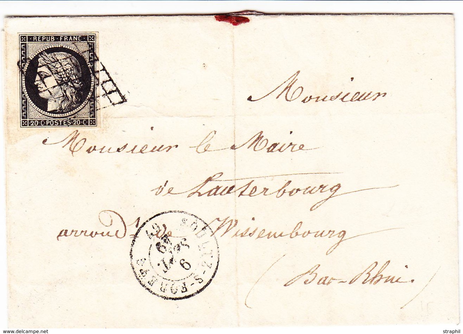 LAC PERIODE 1849-70 - BAS-RHIN (Dépt 67) - LAC - N°3 - Obl. Grille - T15 Soultz-s-Forets - 9/9/49 - TB - Covers & Documents