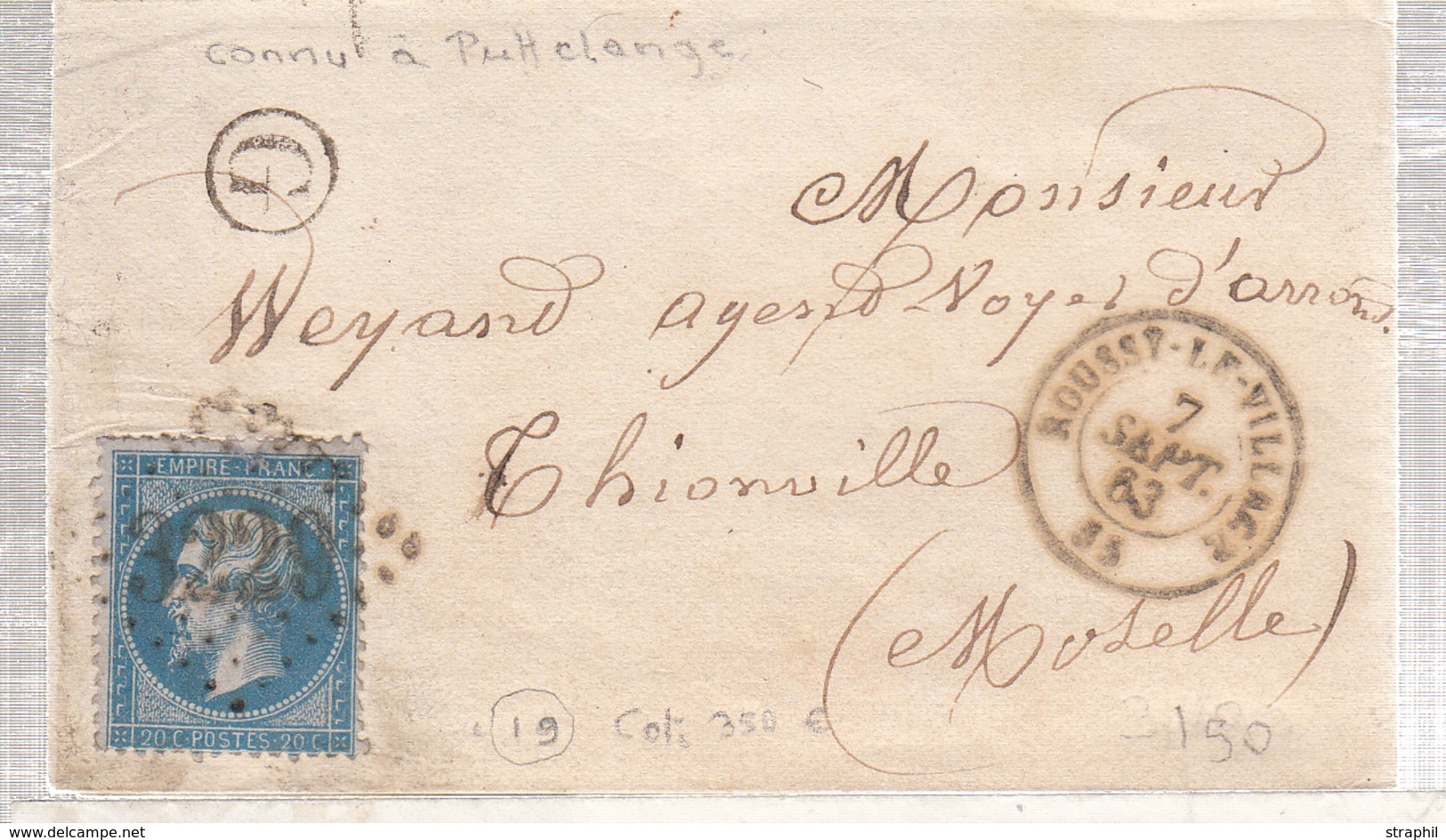 LSC PERIODE 1849-70 - MOSELLE (Dépt 55) - LSC - N°22 - Obl. GC 3229 + T15 Roussy-le-village - 7/9/63 + CF "C" = Puttelan - Briefe U. Dokumente