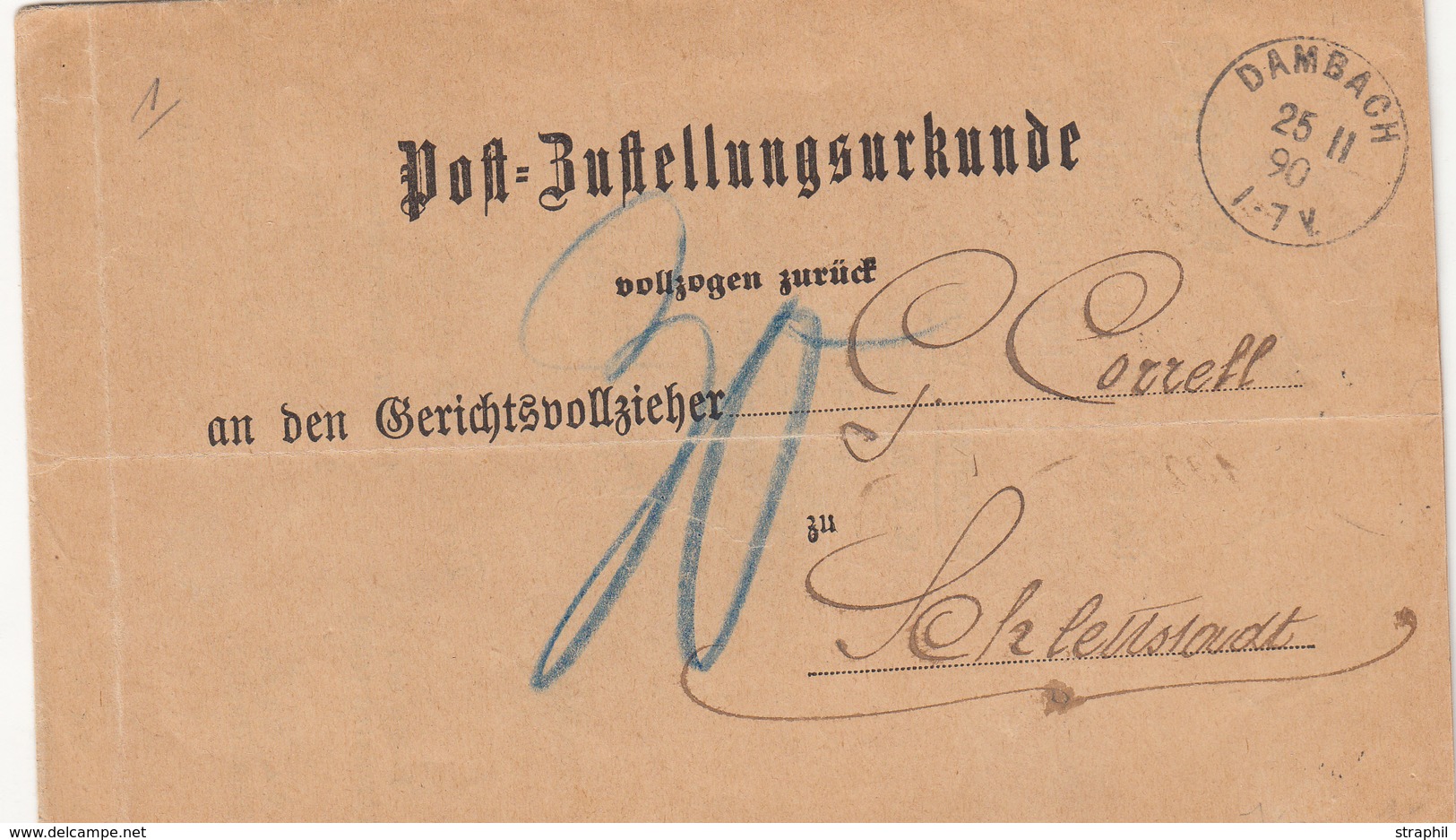 L PLIS EN FRANCHISE - L - Dambach - 1890 - Taxe 30 - TB - Briefe U. Dokumente