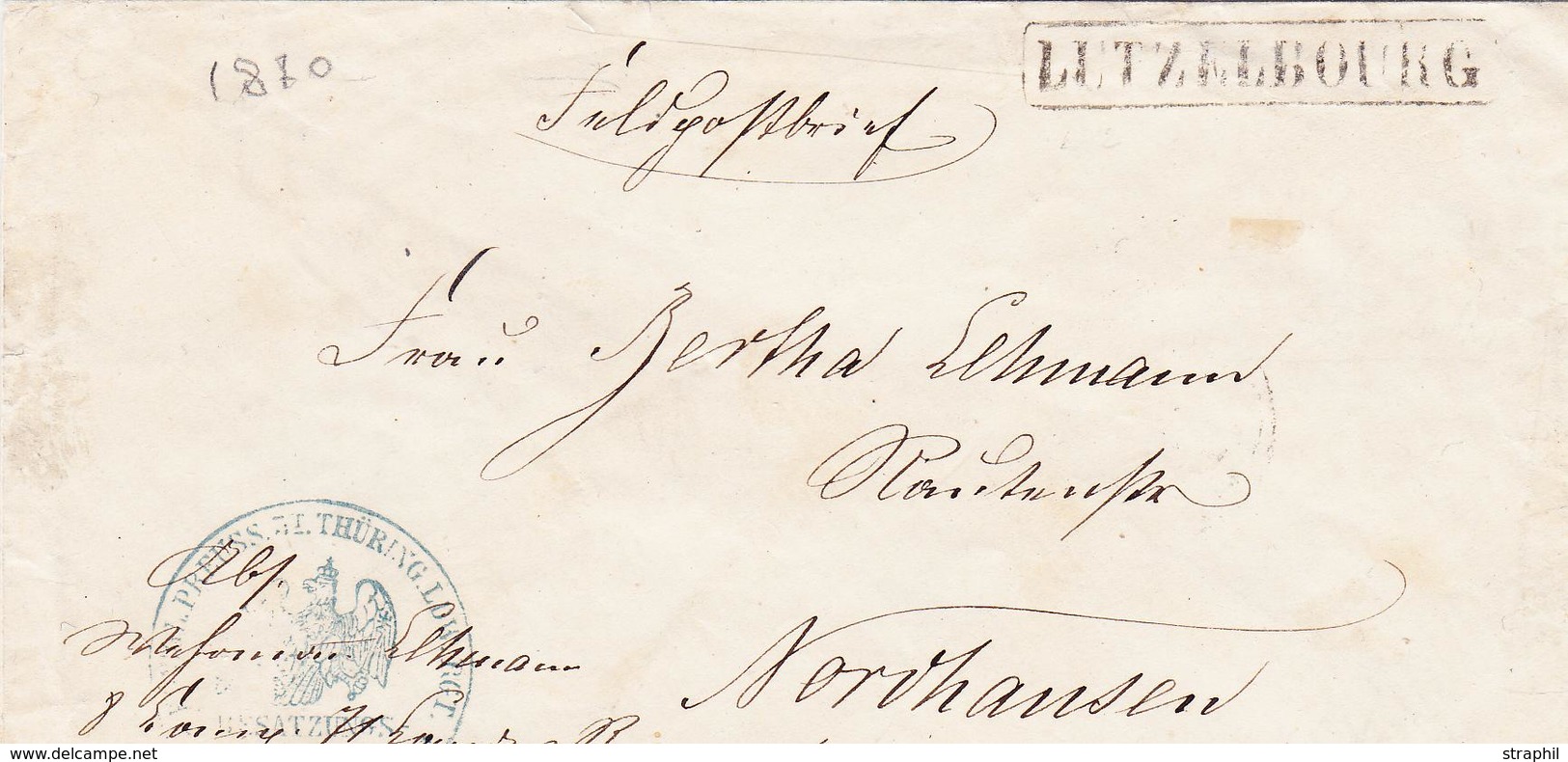 L PLIS EN FRANCHISE - L - Linéaire Lutzelbourg - 1870 - Cachet Aigle (B) Nordhausen - B/TB - Lettres & Documents