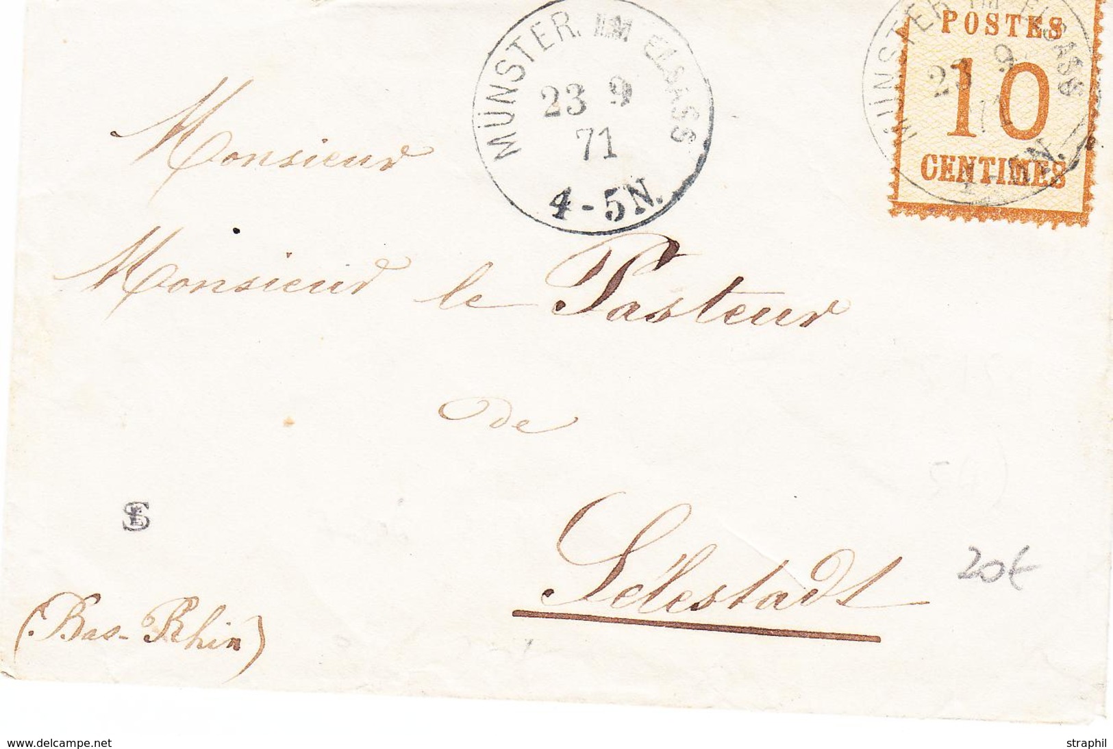 L TIMBRES D'ALS-LOR SUR LETTRE (1870-71) - L - N°5 - Obl Munster - 23/09/71 - TB - Autres & Non Classés