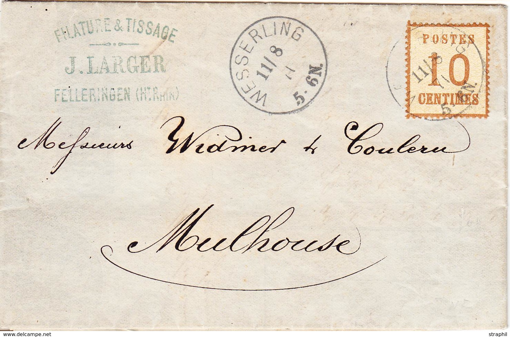 LAC TIMBRES D'ALS-LOR SUR LETTRE (1870-71) - LAC - N°5 - Obl Wesserling - 11/08/71 - TB - Autres & Non Classés