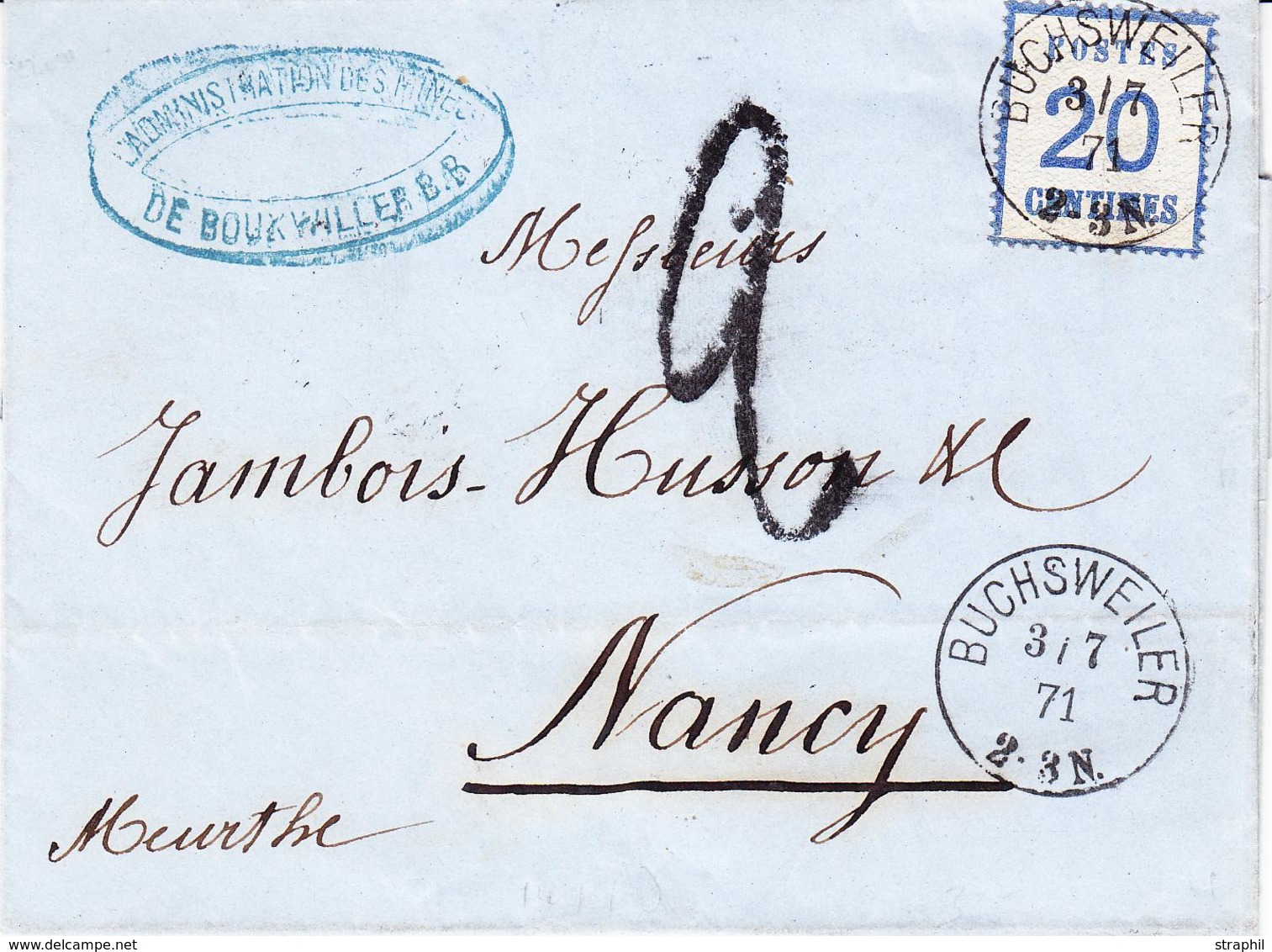 LAC TAXE FRANCAISE - TAMPON 2 NOIR - LAC - N°6 - Obl. Buchsweiler - 3/7/71 - Pr Nancy - TB - Lettres & Documents