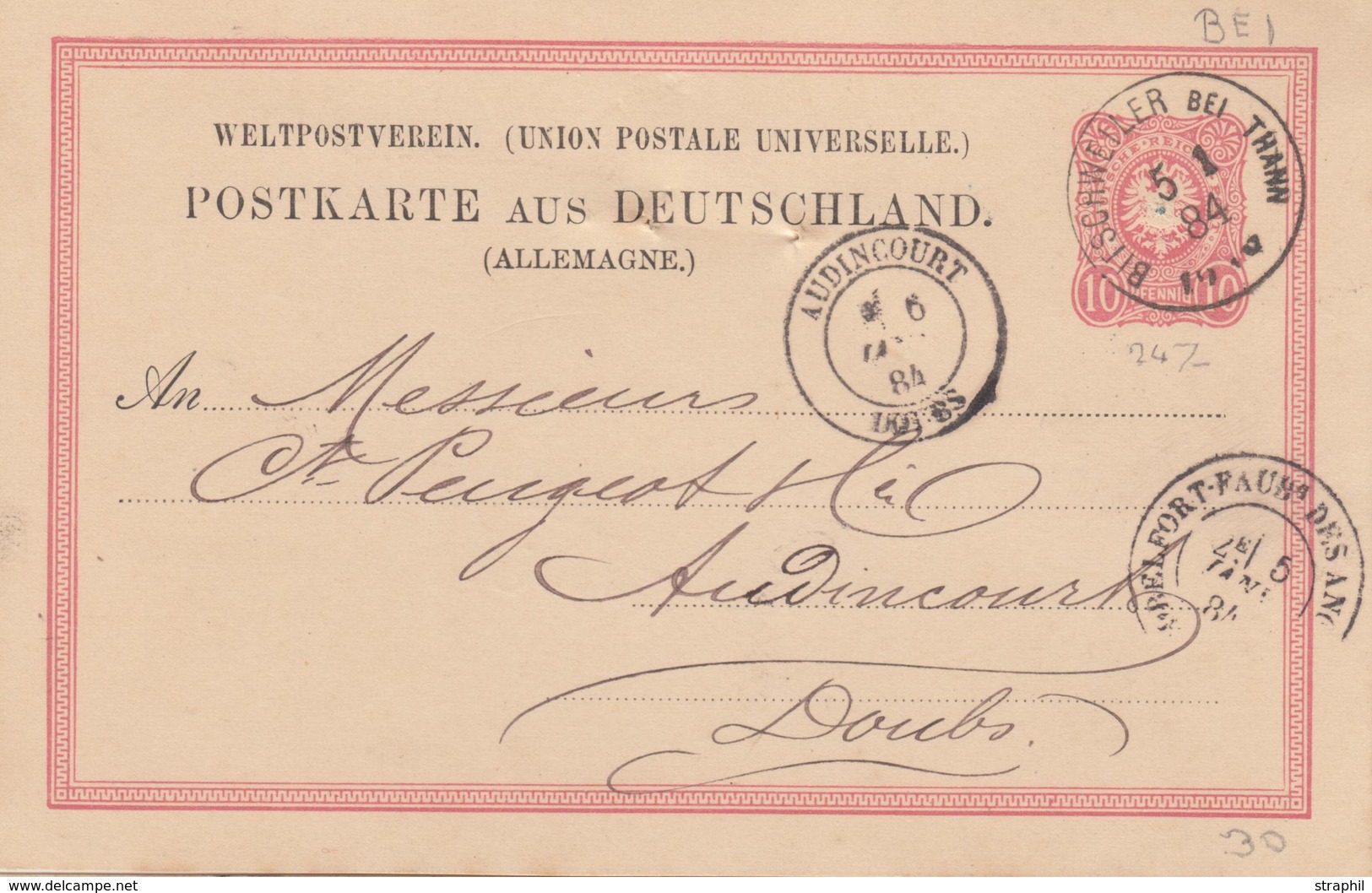 EP PERIODE 1872-1914 - EP - 10pfg - Obl. Bitschweiler Bei Thann - 5/1/84 - TB - Briefe U. Dokumente