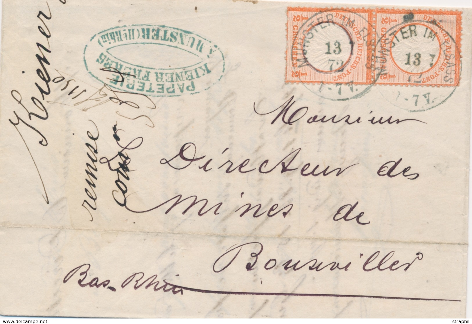 LAC PERIODE 1872-1914 - LAC - N°3 Paire - Obl. Munster Im Elsass - 13/7/72 - Pr Bouxwiller - TB - Covers & Documents