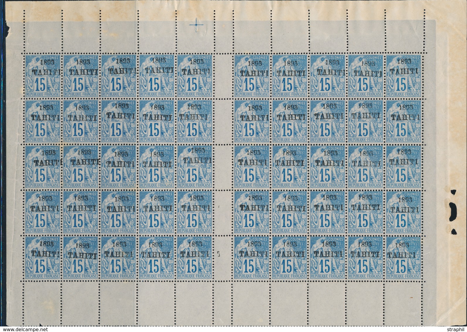 ** TAHITI  - ** - N°24 - 15c Bleu - Bloc De 50 Avec Bords - Qques Ex Rousseur (Normal Pour Ces T.) - TB - Sonstige & Ohne Zuordnung