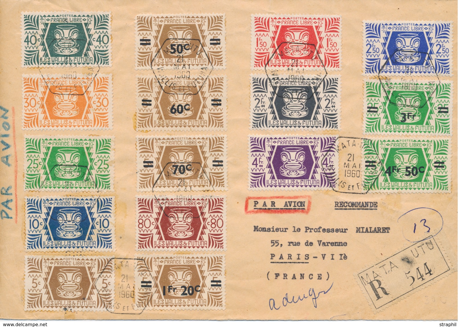 L WALLIS ET FUTUNA - L - N°133/55 Sf N°144, 152 - Série France Libre - S/pli Rec - Obl. MATA UTU - 21/Mai/1960 - Pr PARI - Sonstige & Ohne Zuordnung