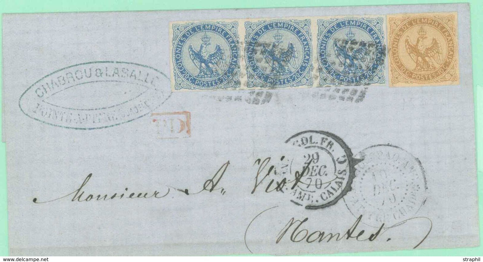 O EMISSIONS GENERALES - O - N°3, 4x3 - Lettre Incomplète De La Guadeloupe - Du 10/12/1870 - Pr Nantes - TB - Aigle Impérial