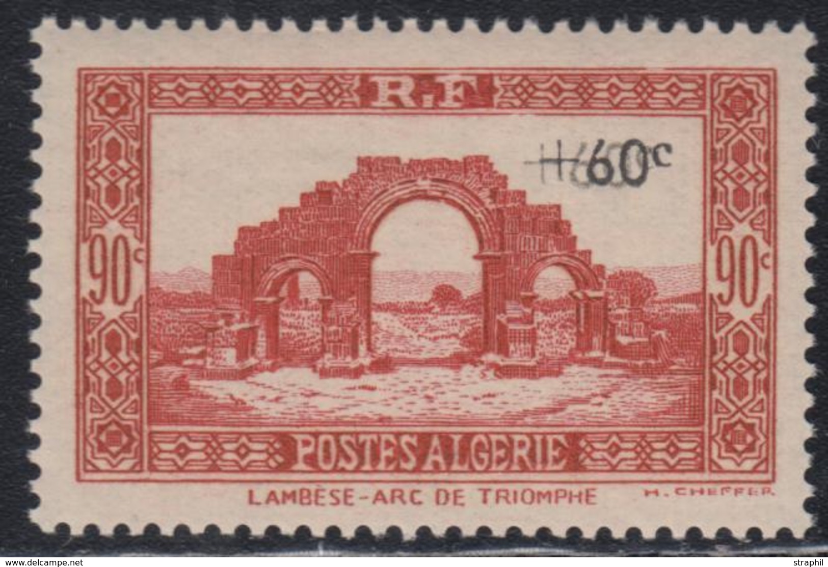 ** ALGERIE - VARIETES - ** - N°167a - Dble Surcharge - "+60c" - TB - Vide