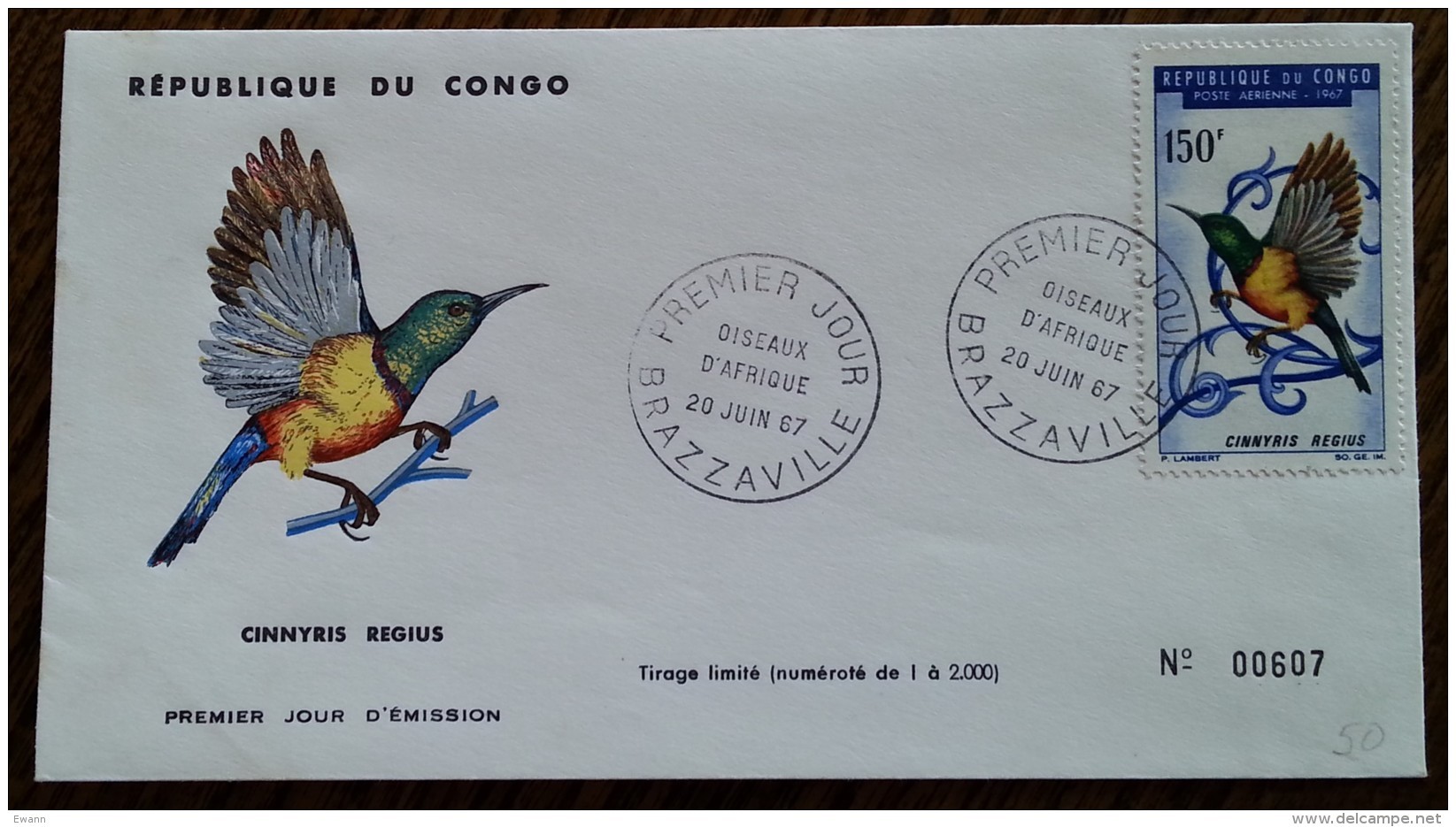 CONGO - FDC 1967 - YT Aérien N°50 - Faune / Oiseaux D'Afrique - FDC