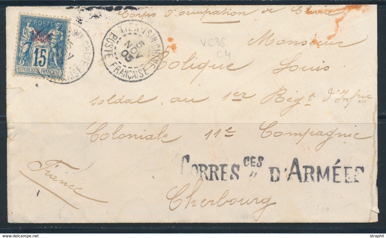 L CHINE - BUREAU FRANCAIS - L - N°6 - Obl. Tientsin/CHINE - 5/11/1903 + Griffe Linéaire "Corres. Ces.D'ARMEES" - Pr Cher - Other & Unclassified