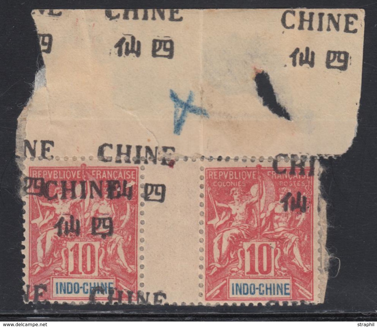 * CHINE - BUREAU FRANCAIS - * - N°53 - 10c Rouge - Paire Avec Interpanneau - Grd BDF Avec Surch. Décalées - TB - Other & Unclassified