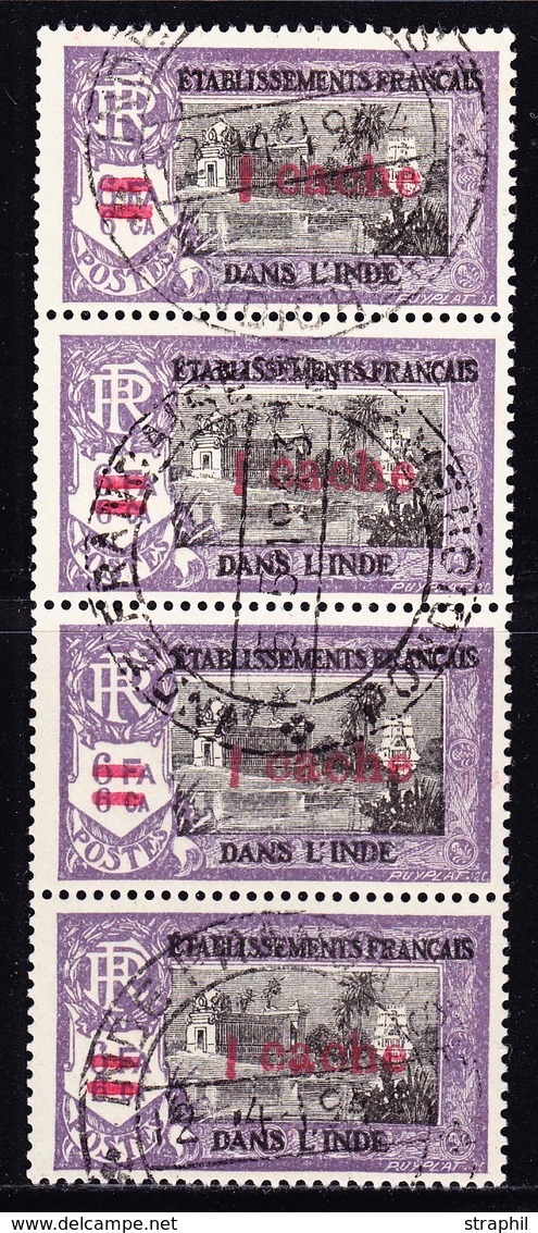 O INDE FRANCAISE - O - N°191 - Bde De 4 Vertic. - Obl. Grd Cachet Pondichéry - TB - Sonstige & Ohne Zuordnung
