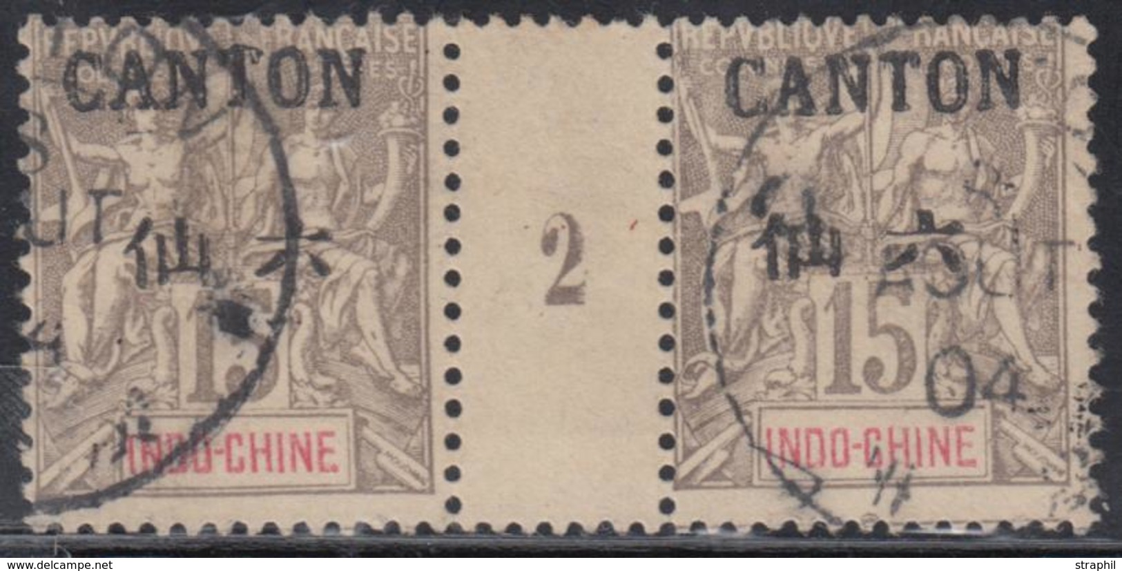 O BUREAUX CHINOIS - CANTON - MILLESIMES - O - N°22 - 15c Gris - Mill. 2 - TB - Other & Unclassified