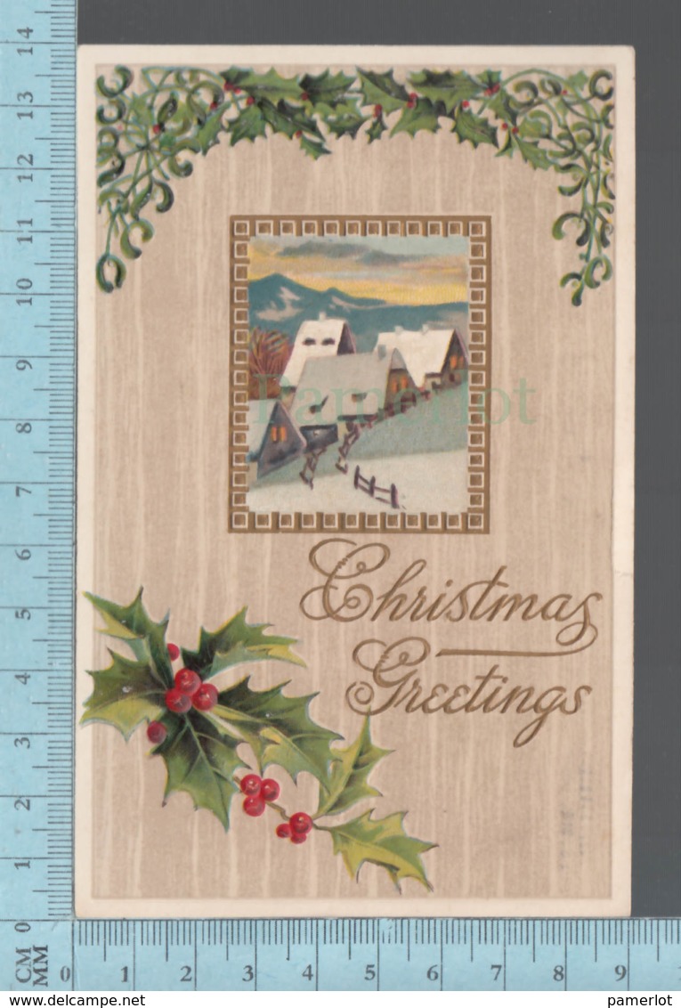 CPA - Christmas Greetings, Gui, Goldprint, Rural View, Covert Brattleboro V.T.  1910   On A USA Stamp - Autres & Non Classés