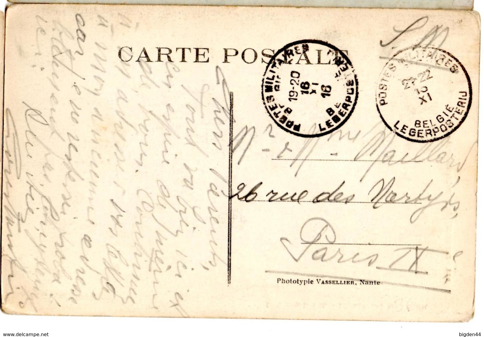 CP De Elverdinghe (16.11.1916) Pour Paris SM Postes Militaires - Belgische Armee