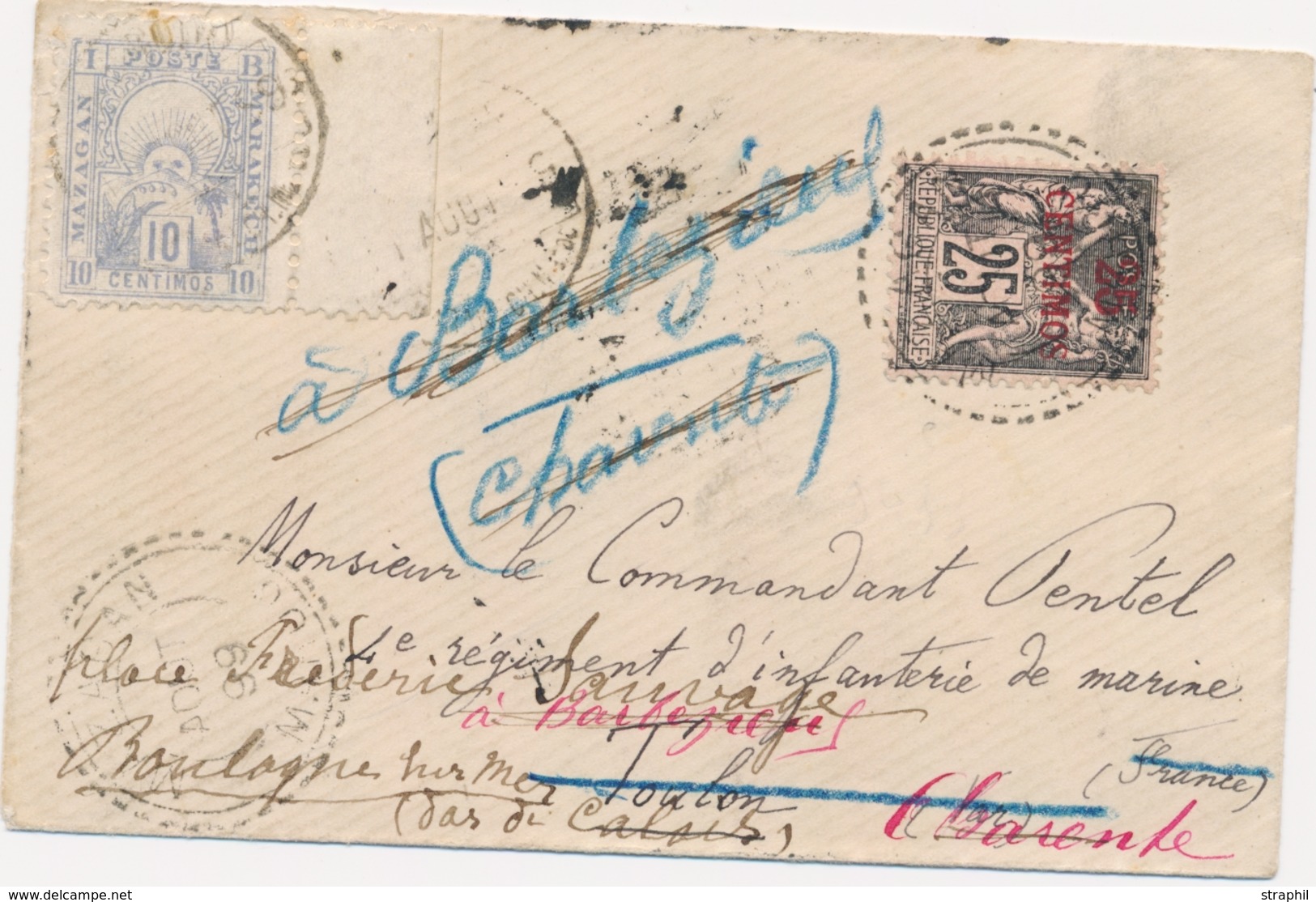 L MAROC POSTES LOCALES - MAZAGAN à MARRAKECH - L - N°47 + Poste N°5 - Obl. MAZAGAN - Le 13/8/1899 - Pr La France - Avec  - Sonstige & Ohne Zuordnung