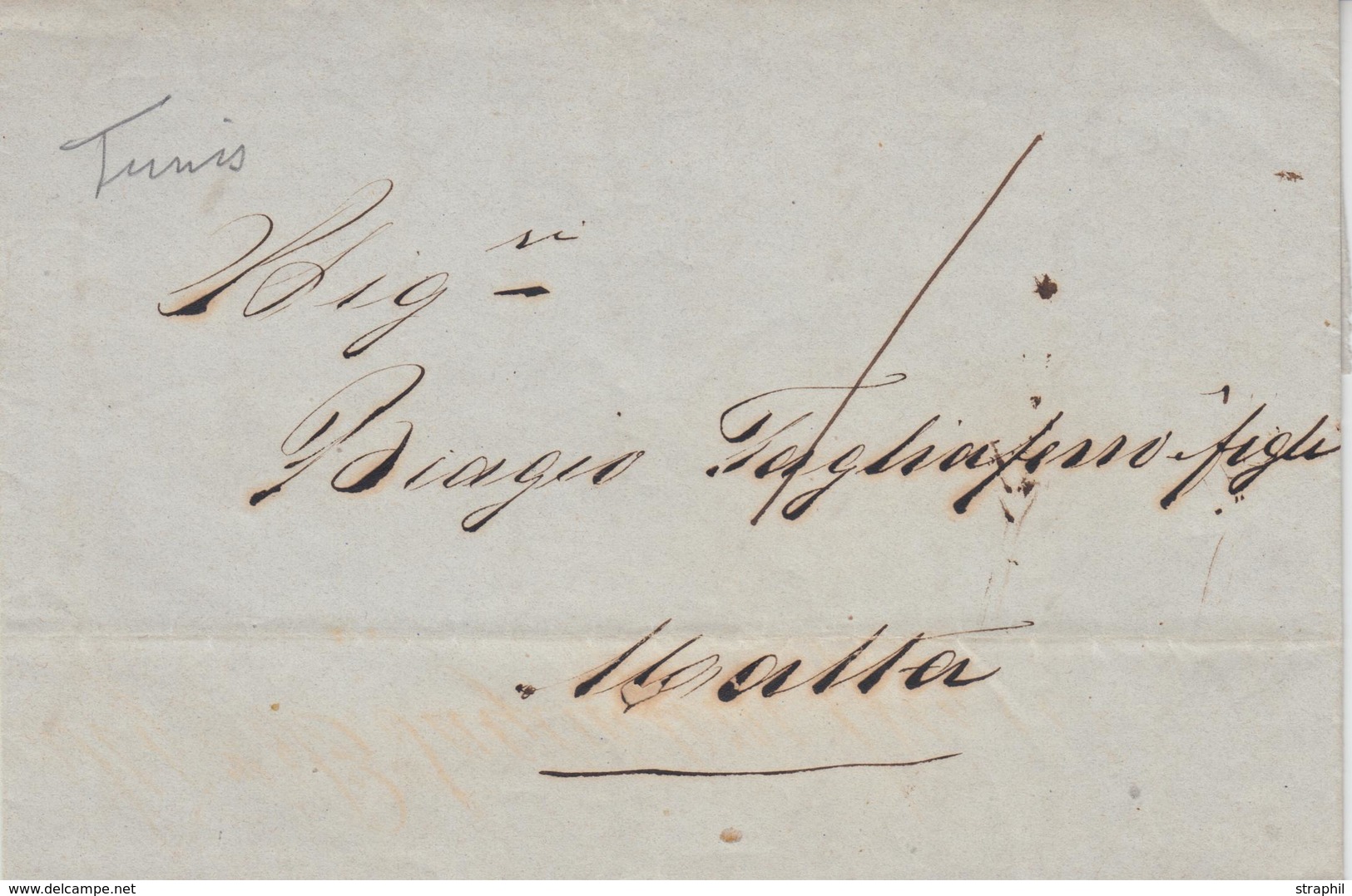 LAC TUNISIE - PRECURSEURS - LAC - Pli De Tunis - Pr Malta - 1854 - Pli Taxé à 1d - Avec Càd D'arrivée - TB - Autres & Non Classés