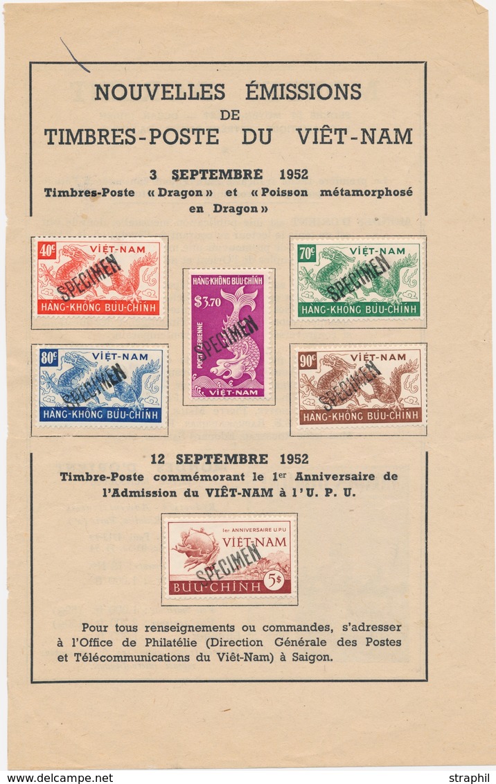 (*) VIETNAM  - (*) - N°19 + PA N°4/8 - S/Feuillet Du 3 Sept 1952 / 12 Sept 1952 - Surch. SPECIMEN - TB - Vietnam