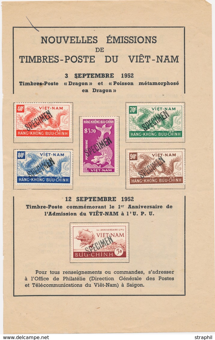 (*) VIETNAM  - (*) - N°19 + PA N°4/8 - S/Feuillet Du 3 Sept 1952 / 12 Sept 1952 - Surch. SPECIMEN - TB - Viêt-Nam