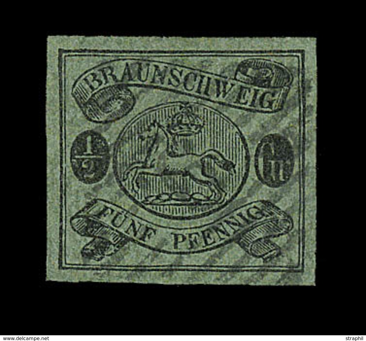 O BRUNSWICK - O - N°6 - ½g (5pf) Noir S/vert - Signé BRUN - TB - Braunschweig