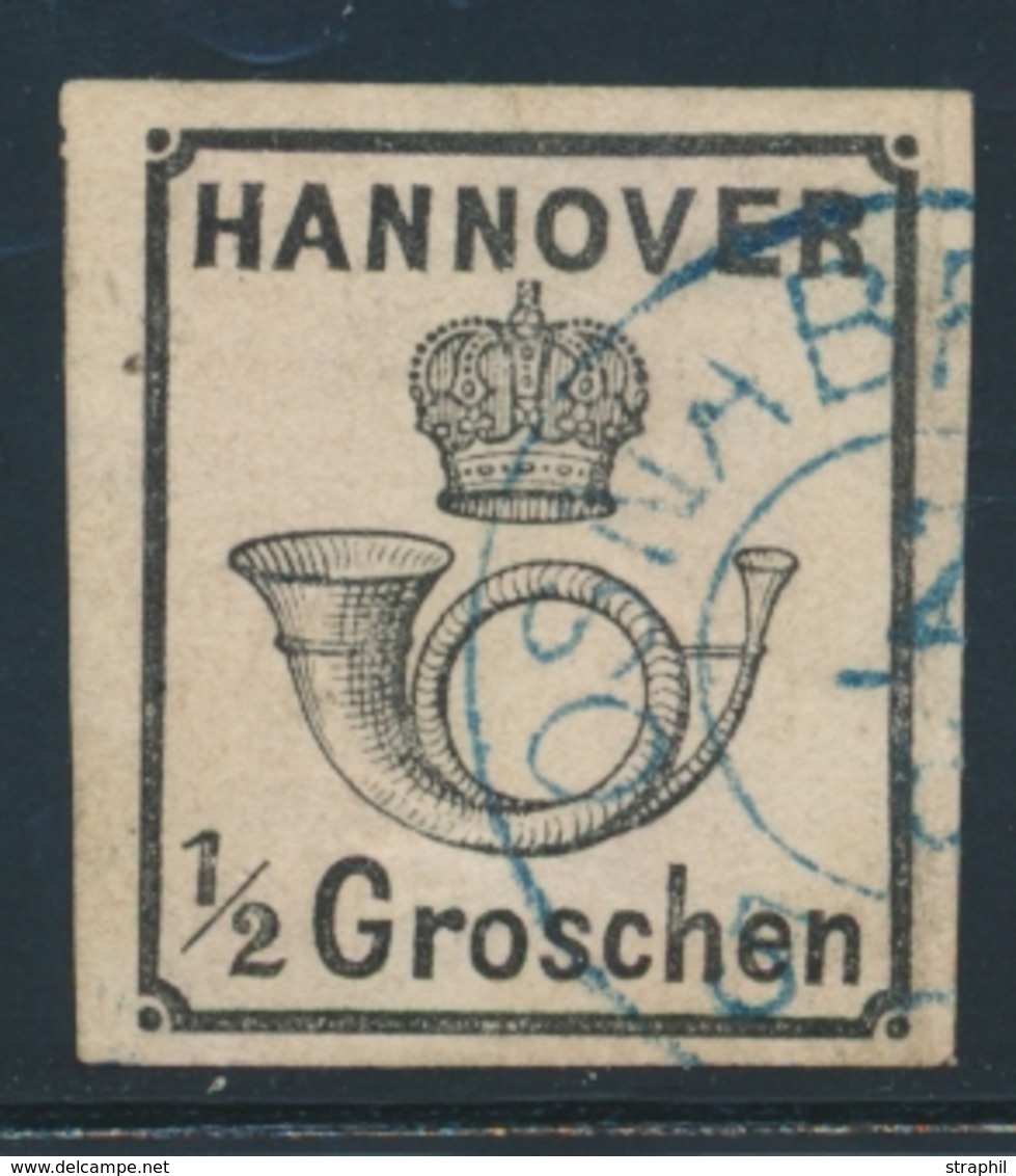 O HANOVRE - O - N°16 - ½ G. Noir - Bdf -obl Bleue - Signé Georger - TB - Hannover