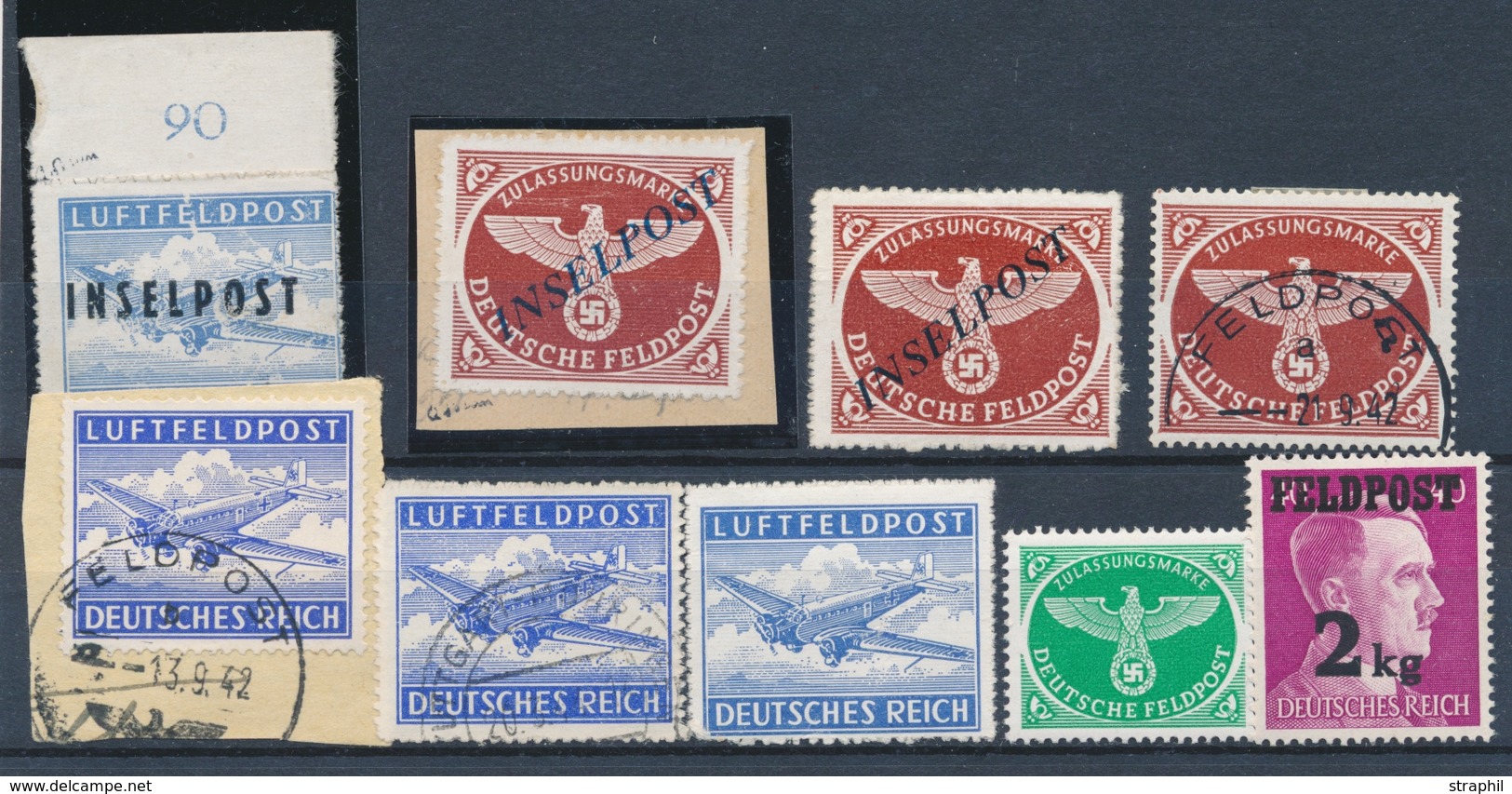 (*)/O ALLEMAGNE - TIMBRES DE FRANCHISE MILITAIRE - (*)/O - N°1a (*) - Surch. INSELPOST - Signé Brun (Mi. 8B) + N°3a (x2) - Besetzungen 1938-45