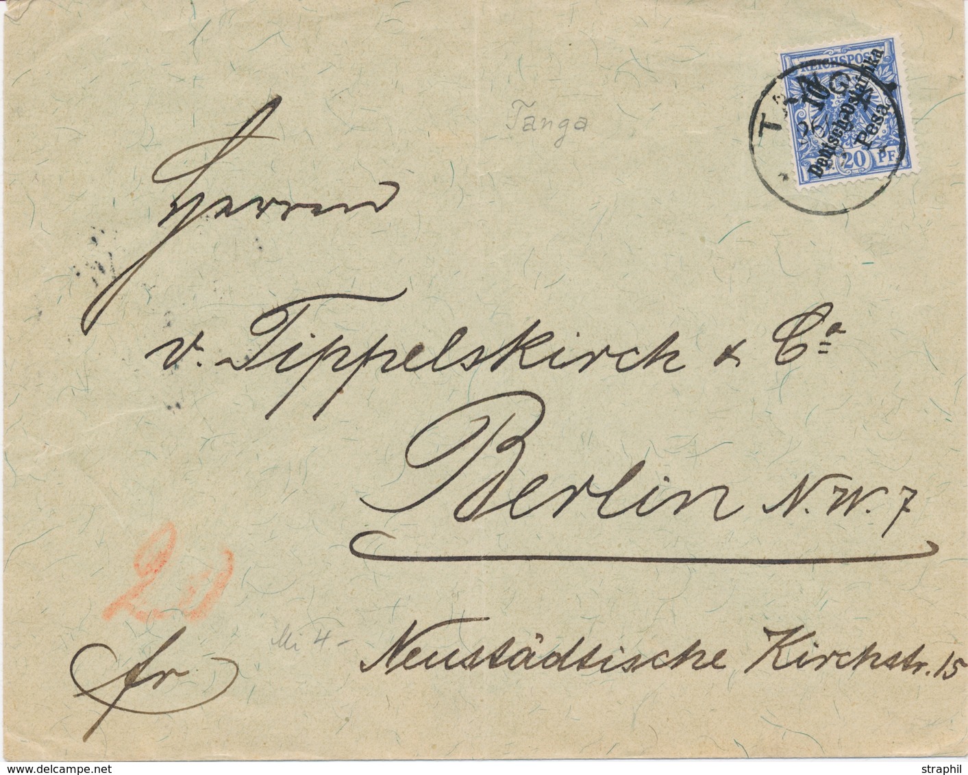 L COL. ALLEMANDES - AFRIQUE ORIENTALE - L - N°9 - 10 / 20 Pf Bleu Obl Tanga - Avril 1899 Pour Berlin - TB - Deutsch-Ostafrika