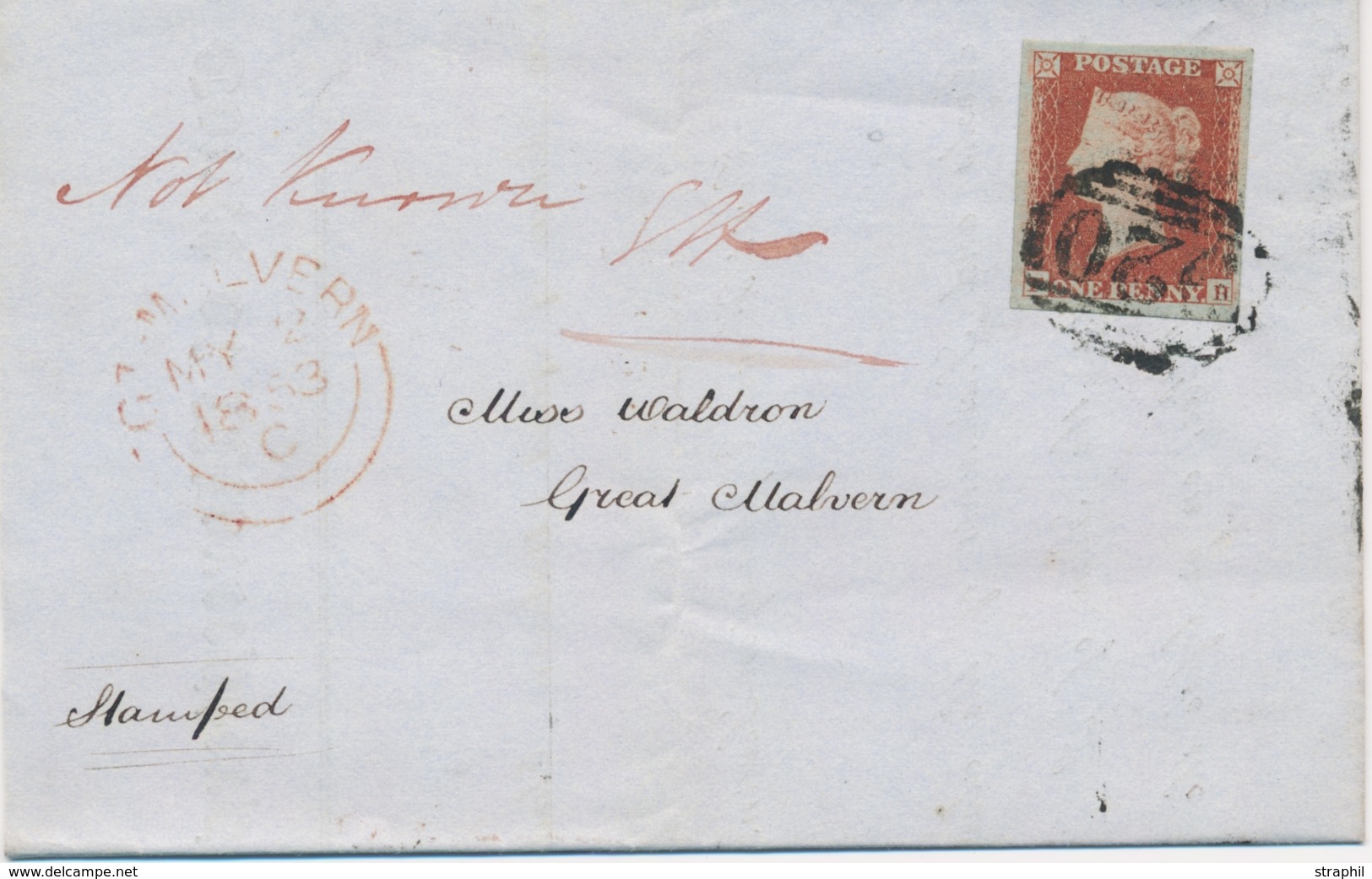 LAC GRANDE BRETAGNE - LAC - N°3 - Obl. Chiffre - S/Pli à Entête COUNTY COURT OF WORCESTERSHIRE + Càd Rge Malvern (1853)  - Briefe U. Dokumente