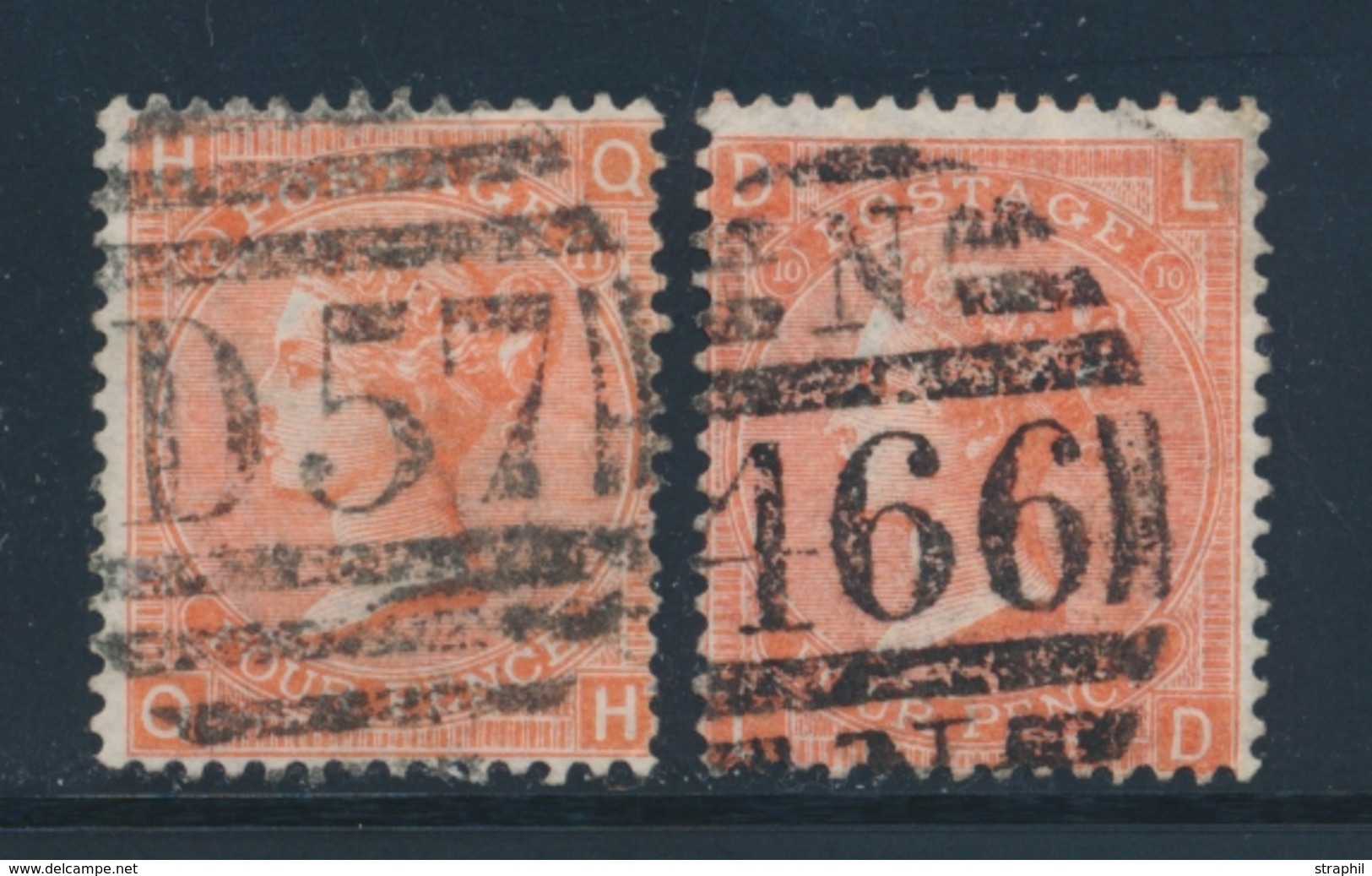 O GRANDE BRETAGNE - O - N°32 - 4p. Rouge-orange (x2) - Planche 10 - Obl. 466 (Liverpool) Et Planche 11 - Obl. D57 (Bute  - Briefe U. Dokumente