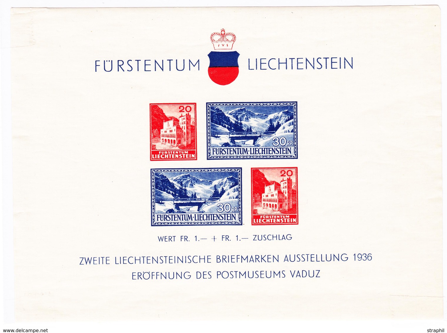 ** LIECHTENSTEIN - BLOCS FEUILLETS - ** - N°2 - Expo De 1936 - Petit Pli D'Angle - Sinon TB - Guestrow