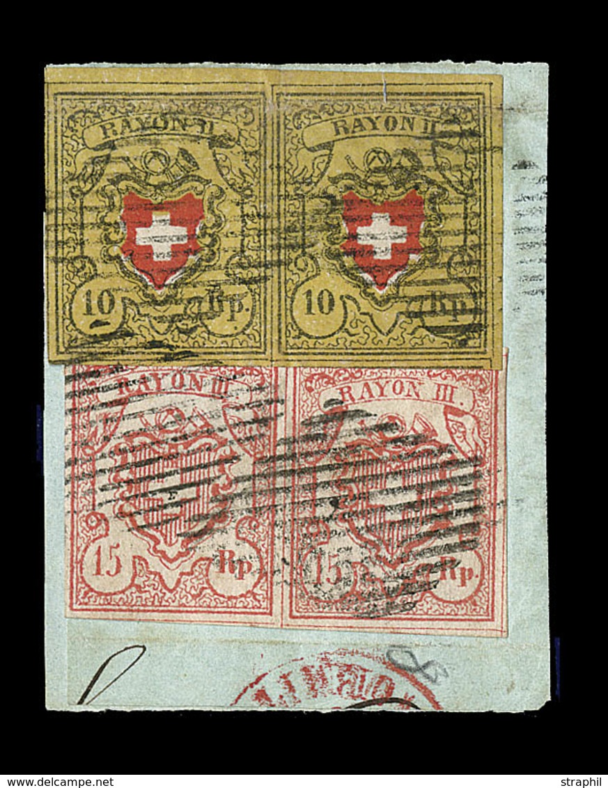 F SUISSE - Références SBK (N°YVERT-TELLIER) - F - N°16 II (N°15), N°20 (N°23) - En Paire - Obl Grille - TB - 1843-1852 Kantonalmarken Und Bundesmarken