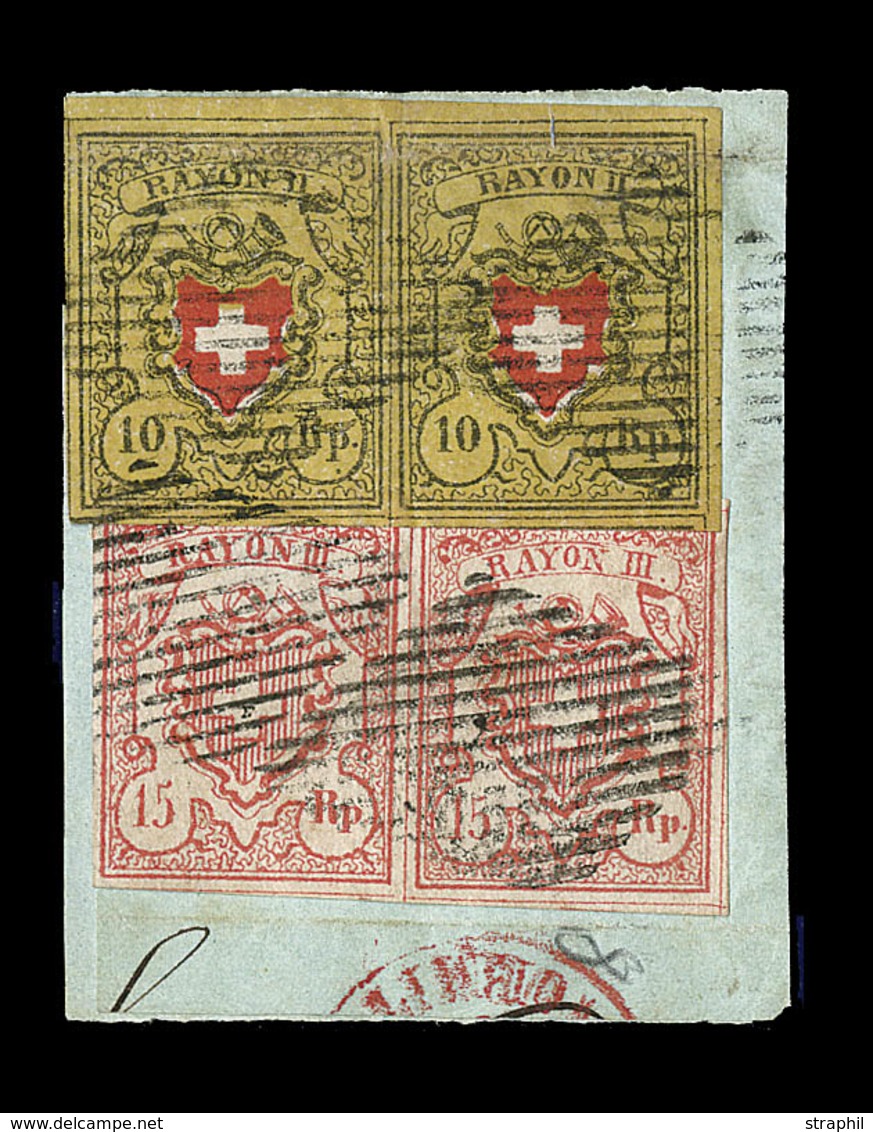 F SUISSE - Références SBK (N°YVERT-TELLIER) - F - N°16 II (N°15), N°20 (N°23) - En Paire - Obl Grille - TB - 1843-1852 Timbres Cantonaux Et  Fédéraux