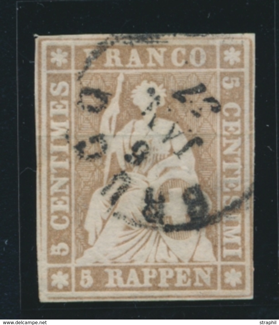 O SUISSE - Références SBK (N°YVERT-TELLIER) - O - N°22B1 - 5r Brun Clair - Obl. BRUGG - 6 JAN 57 - Certif. Photo Herrman - 1843-1852 Kantonalmarken Und Bundesmarken