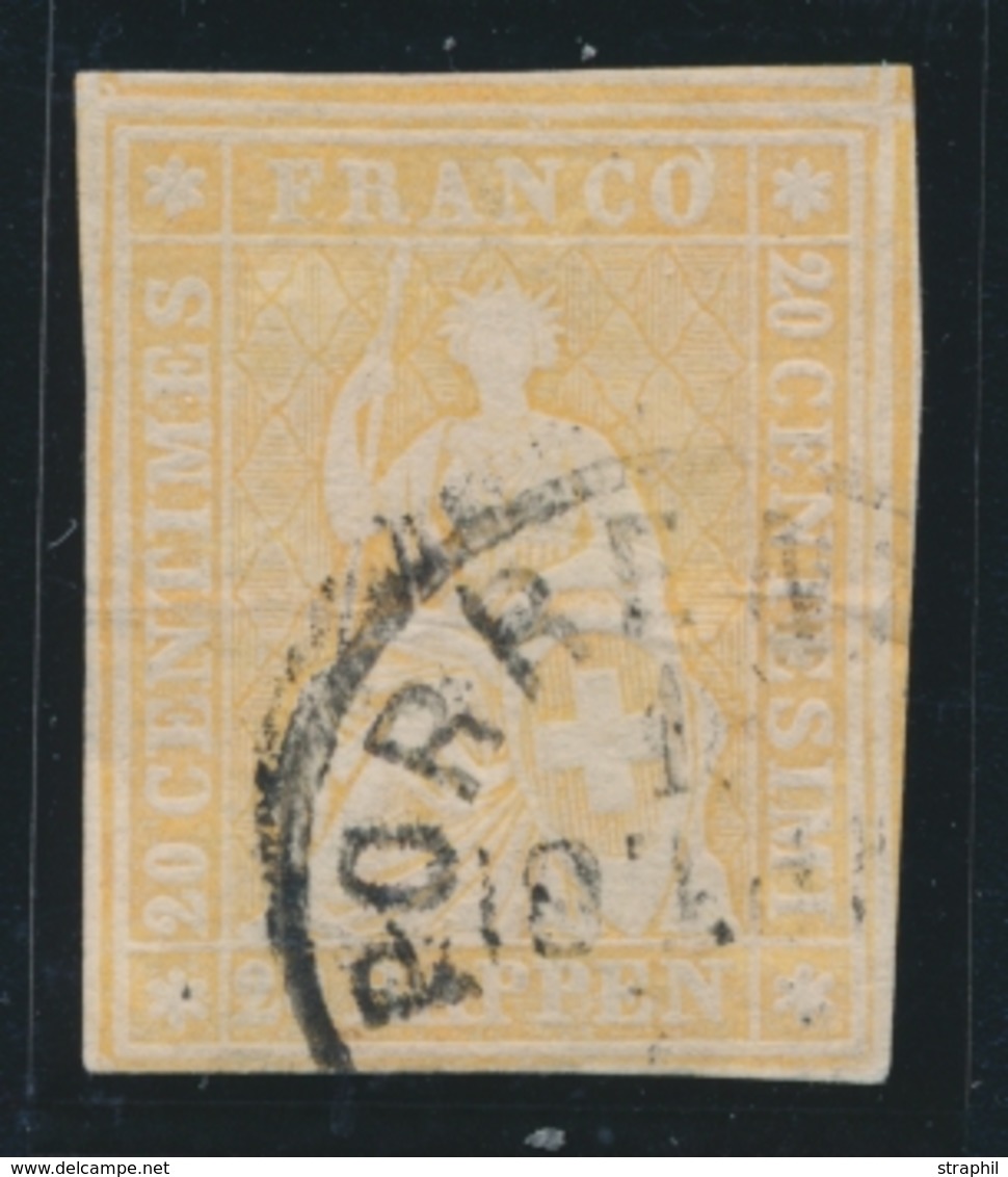 O SUISSE - Références SBK (N°YVERT-TELLIER) - O - N°25 B1a - Obl. Porrentruy - 1 Pt Clair - Signé Calves - Cote 260FS -  - 1843-1852 Kantonalmarken Und Bundesmarken